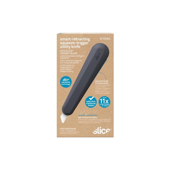 Slice 10563 Smart-Retracting Squeeze-Trigger Utility Knife, Safer Choice, Never Rusts, Lasts 11x Longer Than Metal, Finger Friendly Ceramic Blade, 1 Pack