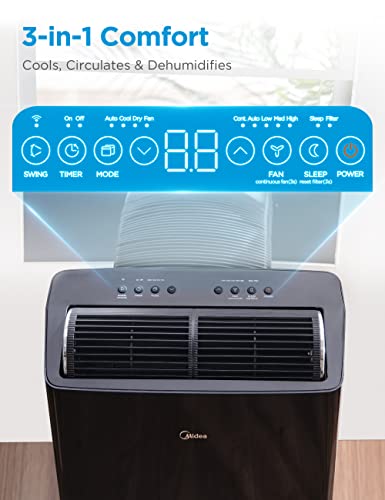 Midea 6,000 BTU ASHRAE (5,000 BTU SACC) Portable Air Conditioner, Cools up to 150 Sq. Ft., with Dehumidifier & Fan mode, Easy- to-use Remote Control & Window Installation Kit Included