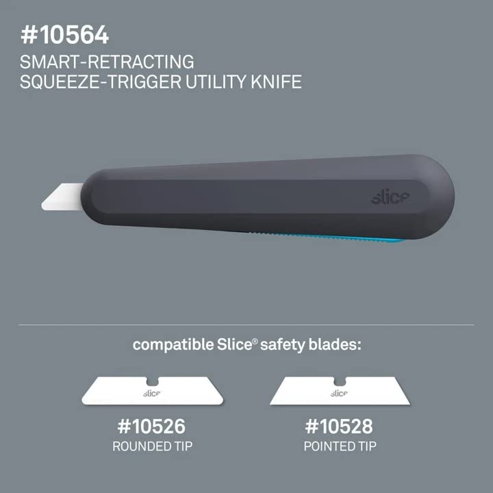 Slice 10563 Smart-Retracting Squeeze-Trigger Utility Knife, Safer Choice, Never Rusts, Lasts 11x Longer Than Metal, Finger Friendly Ceramic Blade, 1 Pack
