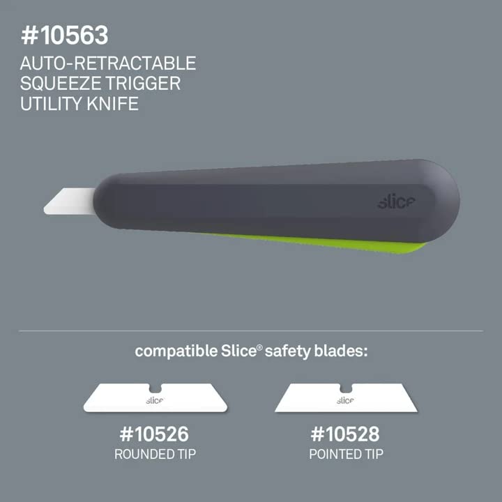 Slice 10563 Smart-Retracting Squeeze-Trigger Utility Knife, Safer Choice, Never Rusts, Lasts 11x Longer Than Metal, Finger Friendly Ceramic Blade, 1 Pack