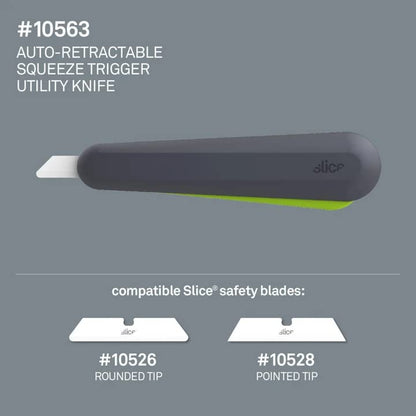 Slice 10563 Smart-Retracting Squeeze-Trigger Utility Knife, Safer Choice, Never Rusts, Lasts 11x Longer Than Metal, Finger Friendly Ceramic Blade, 1 Pack