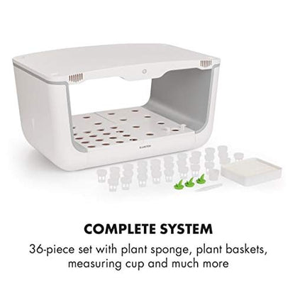 KLARSTEIN GrowIt Farm, Smart Indoor Garden, Hydroponics Growing System, 36-Piece Set, Up to 28 Plants, 68 to 82 ° F, 48 Watts LED Lighting, 8-Liter Water Tank, Daylight Simulation System, White
