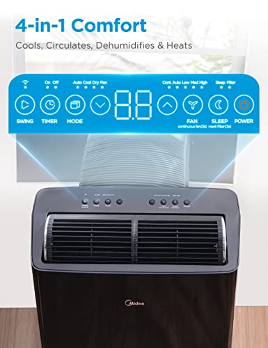 Midea 6,000 BTU ASHRAE (5,000 BTU SACC) Portable Air Conditioner, Cools up to 150 Sq. Ft., with Dehumidifier & Fan mode, Easy- to-use Remote Control & Window Installation Kit Included