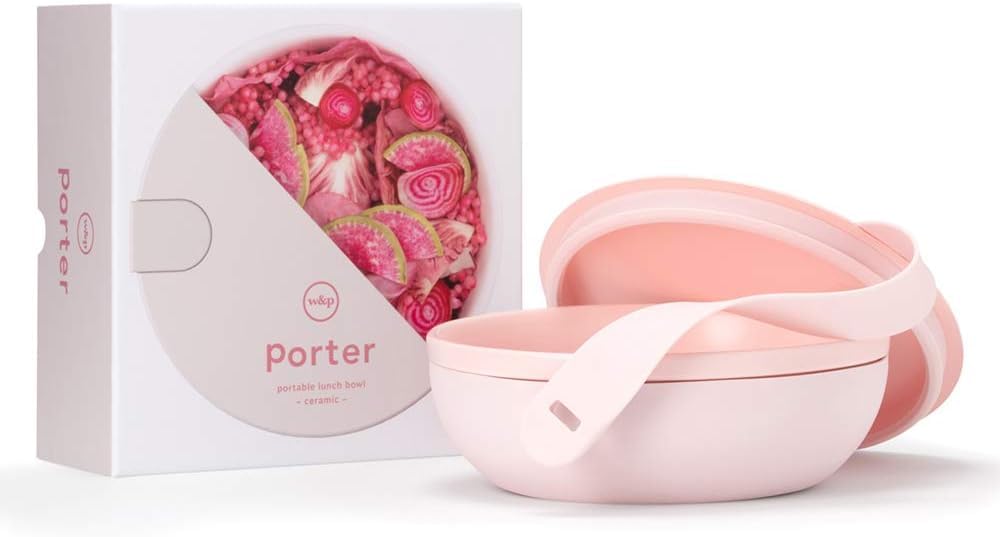W&P Porter Ceramic Bowl Lunch Container w/ Protective Non-slip Exterior, Mint 1 Liter | Lid & Snap-tight Silicone Strap | Food Storage, Bento Box, Meal Prep | BPA-Free Ceramic