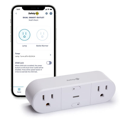 Safety 1st Connected Dual Smart Outlet — Wi-Fi Plug, No Hub Required, Independently Controllable Outlets, Timer & Schedule, ETL Certified, Wi-Fi Controlled, iOS and Android Compatible