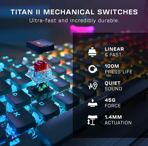 Turtle Beach Vulcan II Max – Optical-Mechanical PC Gaming Keyboard, Customizable RGB Illuminated Keys and Palm Rest, Smart Keys, Titan II Smooth Linear Switches, 200M Keystroke Durability – Black
