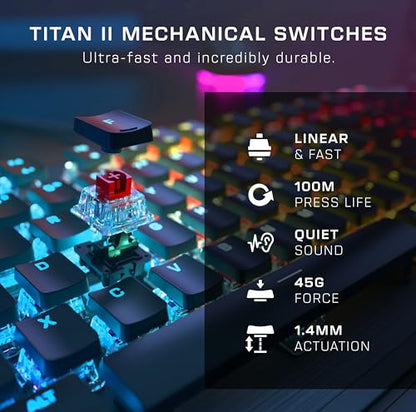 Turtle Beach Vulcan II Max – Optical-Mechanical PC Gaming Keyboard, Customizable RGB Illuminated Keys and Palm Rest, Smart Keys, Titan II Smooth Linear Switches, 200M Keystroke Durability – Black