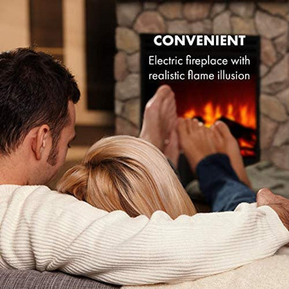 Klarstein Lienz Electric Fire with Flame Effect - Electric Fireplace, Electric Fire Place, 900/1800W, OpenWindow Detection, Dimmable Light, Weekly Timer, Thermostat, Remote, Stone Look, Brown