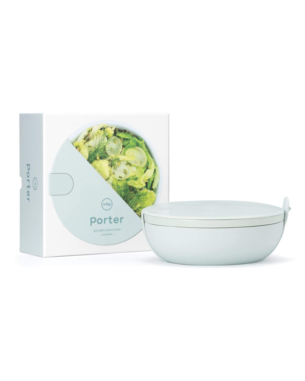 W&P Porter Ceramic Bowl Lunch Container w/ Protective Non-slip Exterior, Mint 1 Liter | Lid & Snap-tight Silicone Strap | Food Storage, Bento Box, Meal Prep | BPA-Free Ceramic