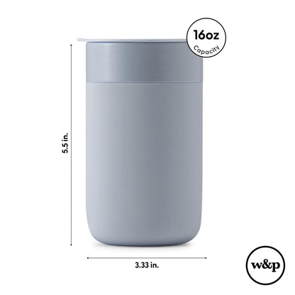 W&P Porter Ceramic Mug w/ Protective Silicone Sleeve, Cream 12 Ounces | On-the-Go | No Seal Tight | Reusable Cup for Coffee or Tea | Portable | Dishwasher Safe (WP-PMC-CM)