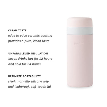 W&P Porter Insulated Bottle 16 oz | Clean Taste Ceramic Coating for Water, Coffee, & Tea | Wide Mouth Vacuum Insulated | Dishwasher Safe, Blush Terrazzo