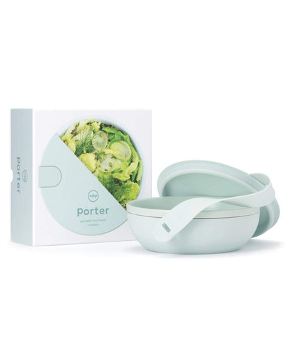 W&P Porter Ceramic Bowl Lunch Container w/ Protective Non-slip Exterior, Mint 1 Liter | Lid & Snap-tight Silicone Strap | Food Storage, Bento Box, Meal Prep | BPA-Free Ceramic