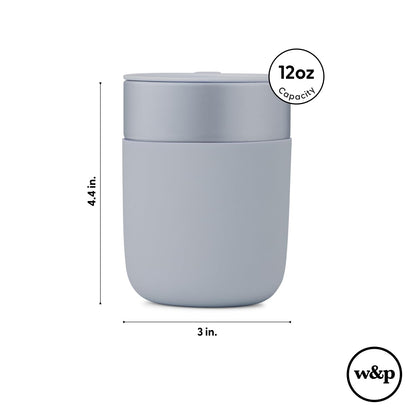 W&P Porter Ceramic Mug w/ Protective Silicone Sleeve, Cream 12 Ounces | On-the-Go | No Seal Tight | Reusable Cup for Coffee or Tea | Portable | Dishwasher Safe (WP-PMC-CM)