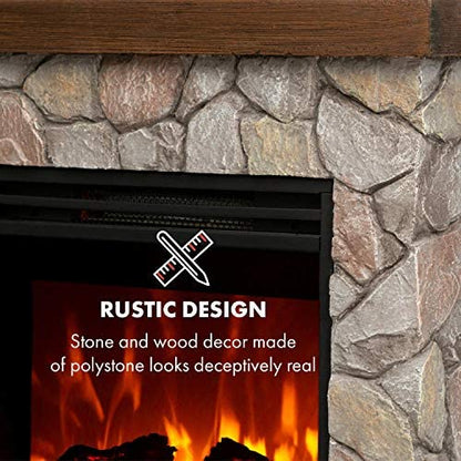 Klarstein Lienz Electric Fire with Flame Effect - Electric Fireplace, Electric Fire Place, 900/1800W, OpenWindow Detection, Dimmable Light, Weekly Timer, Thermostat, Remote, Stone Look, Brown