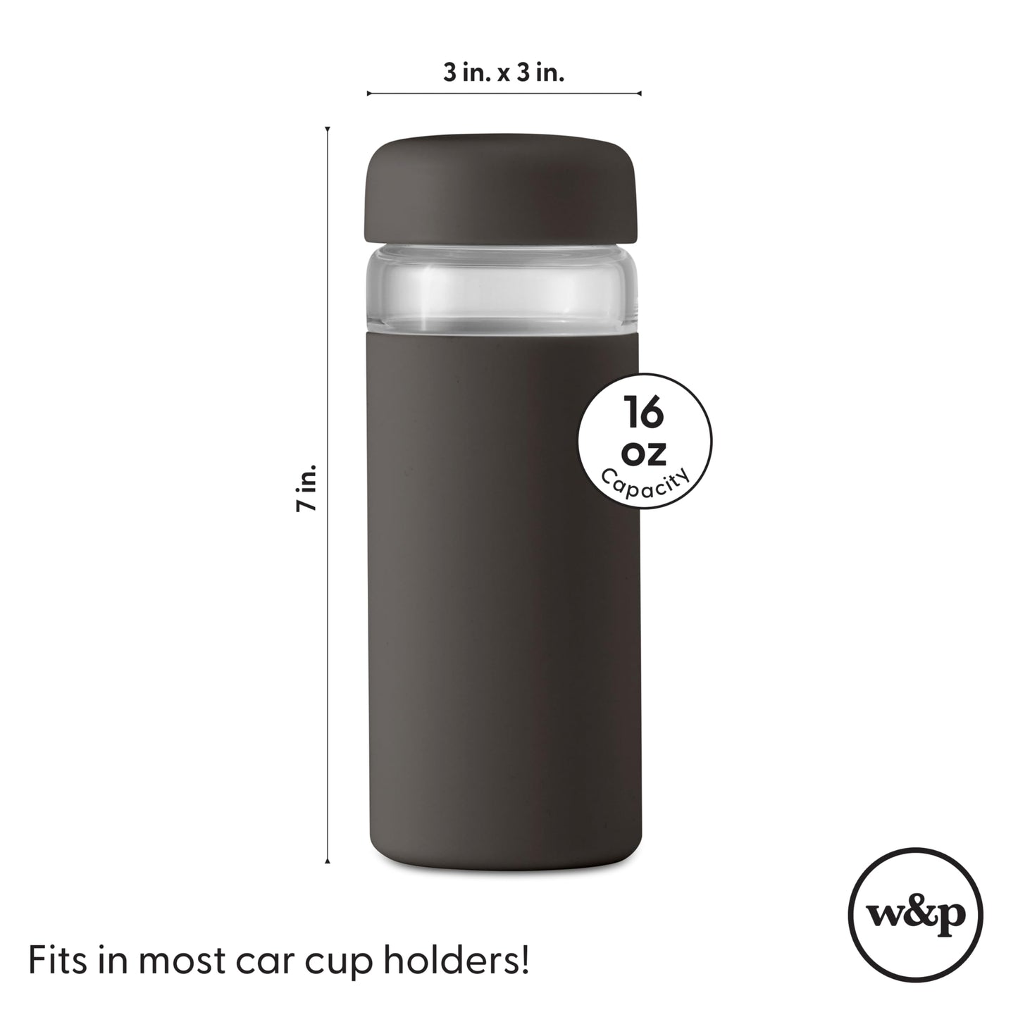 W&P Porter Glass Wide Mouth Bottle w/ Protective Silicone Sleeve | Blush 16 Ounces | On-the-Go | Reusable Bottle | Portable and Lightweight | Dishwasher Safe