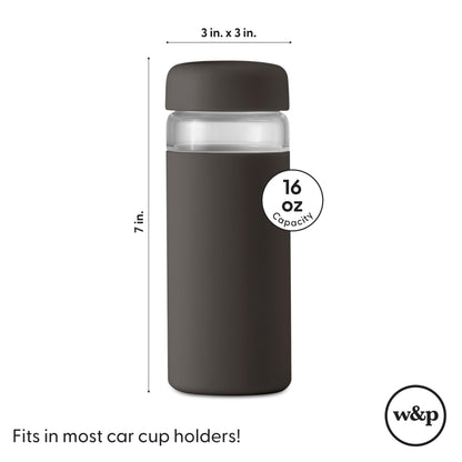 W&P Porter Glass Wide Mouth Bottle w/ Protective Silicone Sleeve | Blush 16 Ounces | On-the-Go | Reusable Bottle | Portable and Lightweight | Dishwasher Safe