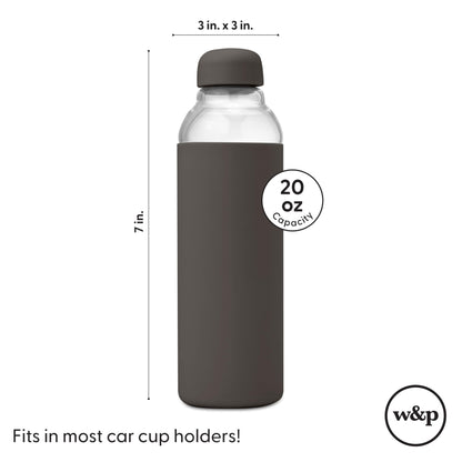 W&P Porter Glass Wide Mouth Bottle w/ Protective Silicone Sleeve | Blush 16 Ounces | On-the-Go | Reusable Bottle | Portable and Lightweight | Dishwasher Safe