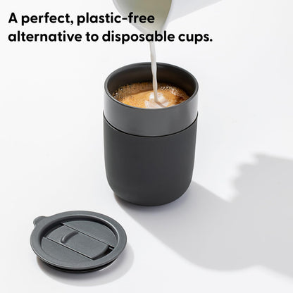 W&P Porter Ceramic Mug w/ Protective Silicone Sleeve, Cream 12 Ounces | On-the-Go | No Seal Tight | Reusable Cup for Coffee or Tea | Portable | Dishwasher Safe (WP-PMC-CM)