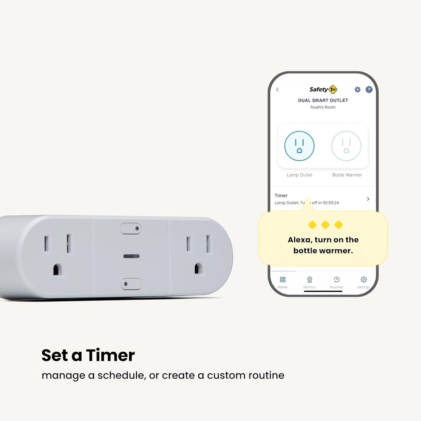 Safety 1st Connected Dual Smart Outlet — Wi-Fi Plug, No Hub Required, Independently Controllable Outlets, Timer & Schedule, ETL Certified, Wi-Fi Controlled, iOS and Android Compatible