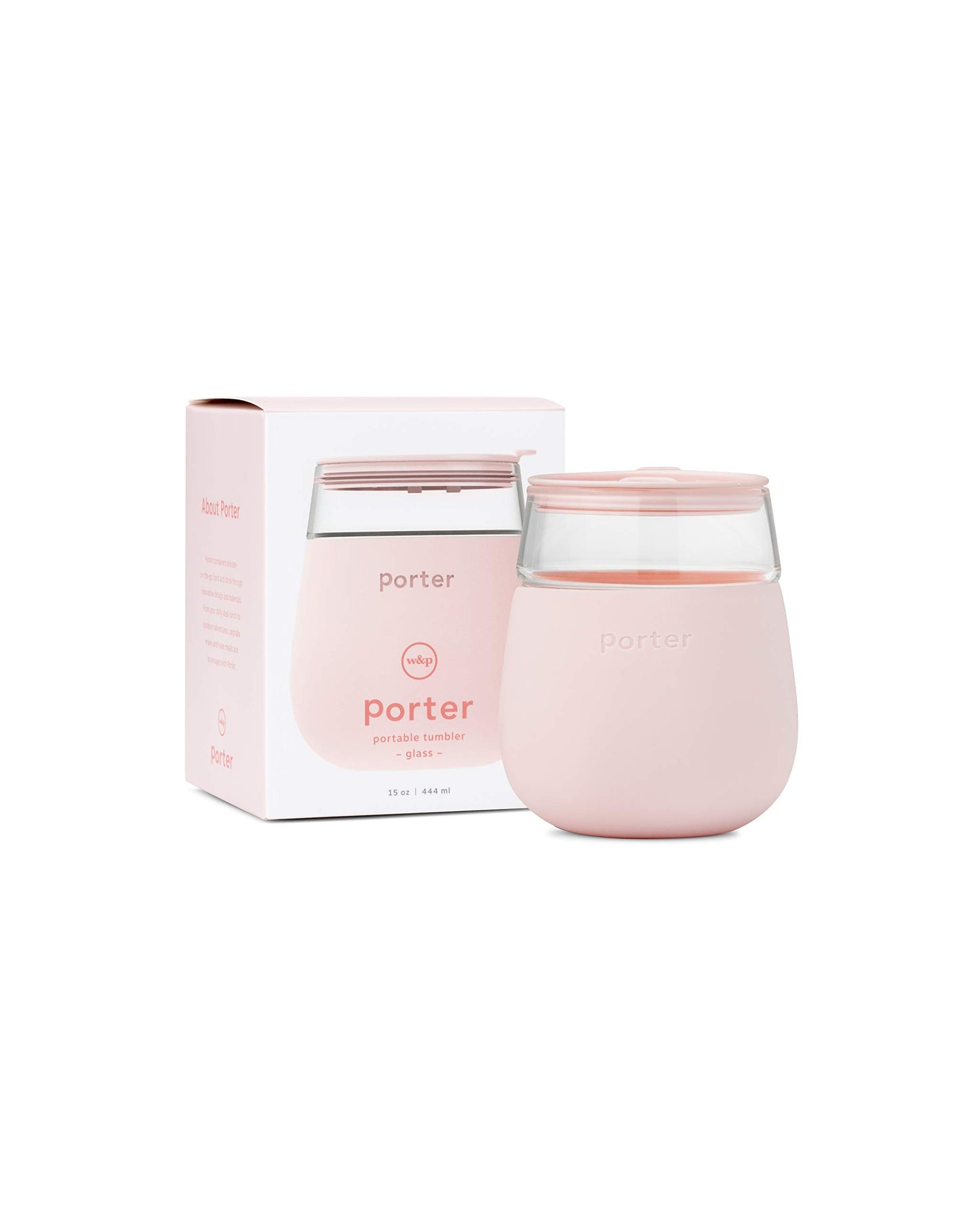 W&P Porter Glass Wide Mouth Bottle w/ Protective Silicone Sleeve | Blush 16 Ounces | On-the-Go | Reusable Bottle | Portable and Lightweight | Dishwasher Safe