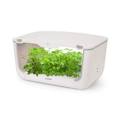 KLARSTEIN GrowIt Farm, Smart Indoor Garden, Hydroponics Growing System, 36-Piece Set, Up to 28 Plants, 68 to 82 ° F, 48 Watts LED Lighting, 8-Liter Water Tank, Daylight Simulation System, White