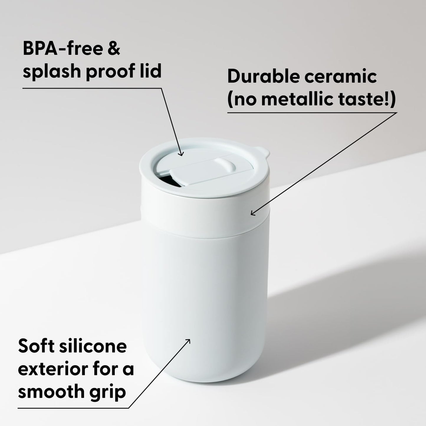 W&P Porter Ceramic Mug w/ Protective Silicone Sleeve, Cream 12 Ounces | On-the-Go | No Seal Tight | Reusable Cup for Coffee or Tea | Portable | Dishwasher Safe (WP-PMC-CM)