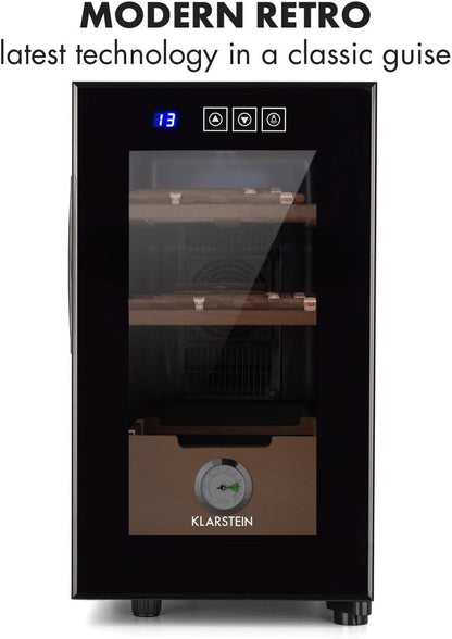 Klarstein El Presidente • 100-Cigar Cooler • Humidor • 50W • 0.8 Cu. Ft • 53-73 °F • Touch Control • Stainless Steel • LED • Black