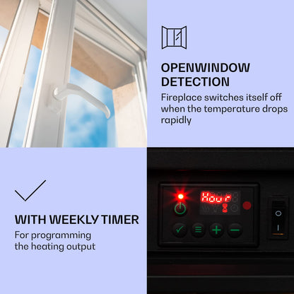 Klarstein Lienz Electric Fire with Flame Effect - Electric Fireplace, Electric Fire Place, 900/1800W, OpenWindow Detection, Dimmable Light, Weekly Timer, Thermostat, Remote, Stone Look, Brown