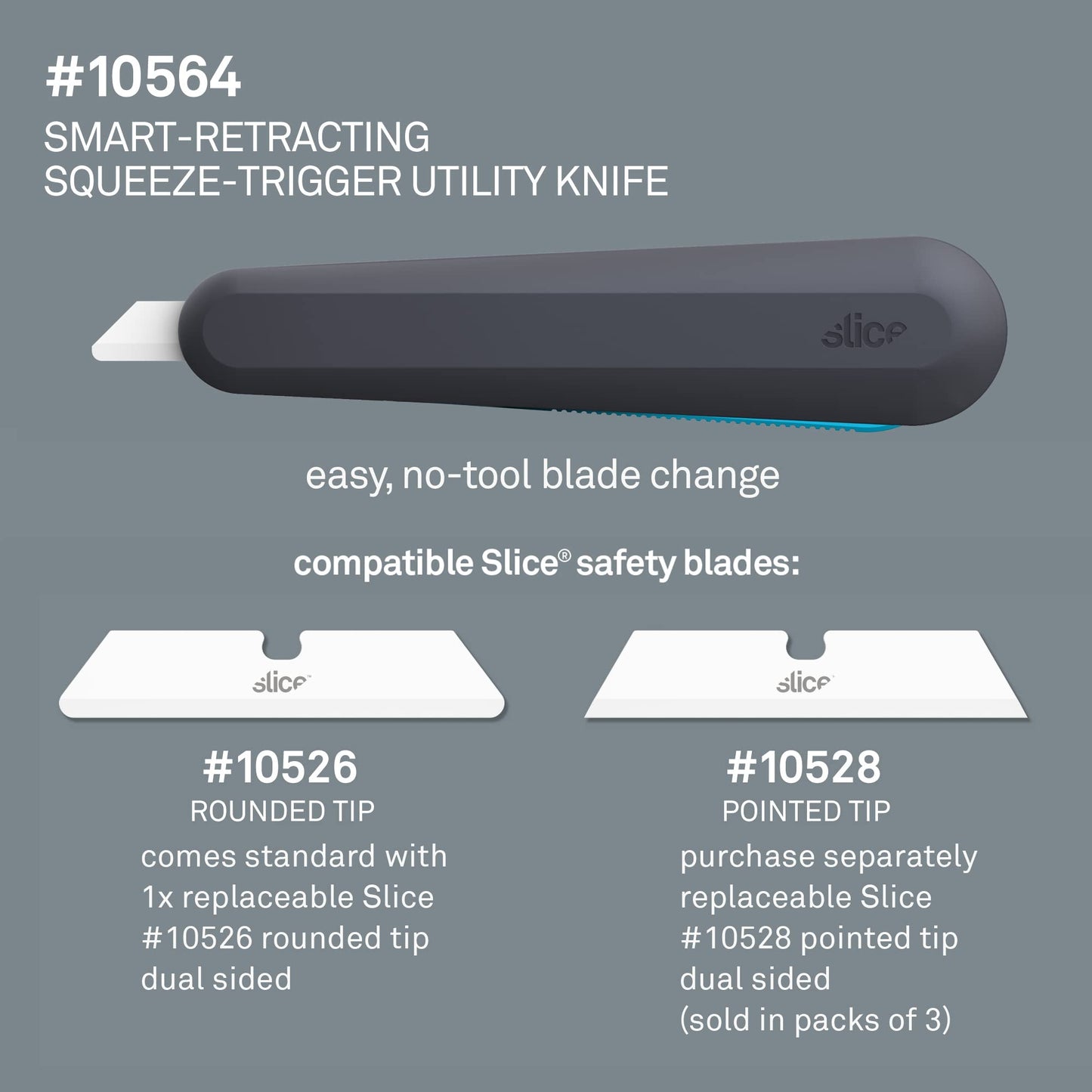 Slice 10563 Smart-Retracting Squeeze-Trigger Utility Knife, Safer Choice, Never Rusts, Lasts 11x Longer Than Metal, Finger Friendly Ceramic Blade, 1 Pack
