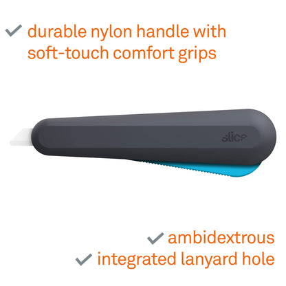 Slice 10563 Smart-Retracting Squeeze-Trigger Utility Knife, Safer Choice, Never Rusts, Lasts 11x Longer Than Metal, Finger Friendly Ceramic Blade, 1 Pack