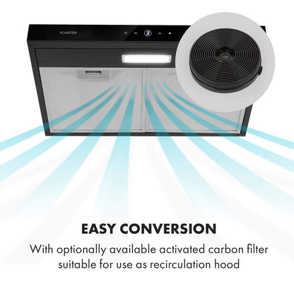 KLARSTEIN Contempo Neo - Under-Mounted Cooker Hood Extractor, Recirculation Width 90 CM, Maximum Exhaust Power 175 m³/h, SenseControl, Integrated Touch Control, LED Cooker Lights, Elegant Design