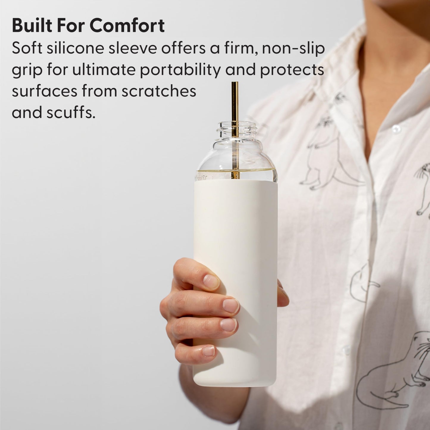 W&P Porter Glass Wide Mouth Bottle w/ Protective Silicone Sleeve | Blush 16 Ounces | On-the-Go | Reusable Bottle | Portable and Lightweight | Dishwasher Safe