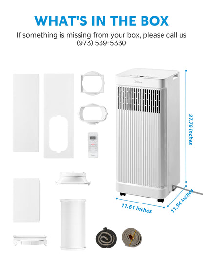 Midea 6,000 BTU ASHRAE (5,000 BTU SACC) Portable Air Conditioner, Cools up to 150 Sq. Ft., with Dehumidifier & Fan mode, Easy- to-use Remote Control & Window Installation Kit Included