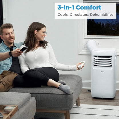 Midea 6,000 BTU ASHRAE (5,000 BTU SACC) Portable Air Conditioner, Cools up to 150 Sq. Ft., with Dehumidifier & Fan mode, Easy- to-use Remote Control & Window Installation Kit Included