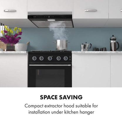 KLARSTEIN Contempo Neo - Under-Mounted Cooker Hood Extractor, Recirculation Width 90 CM, Maximum Exhaust Power 175 m³/h, SenseControl, Integrated Touch Control, LED Cooker Lights, Elegant Design