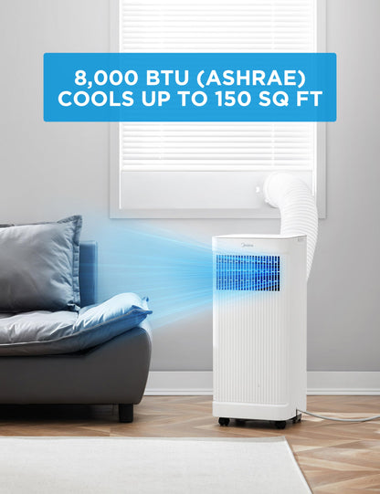 Midea 6,000 BTU ASHRAE (5,000 BTU SACC) Portable Air Conditioner, Cools up to 150 Sq. Ft., with Dehumidifier & Fan mode, Easy- to-use Remote Control & Window Installation Kit Included