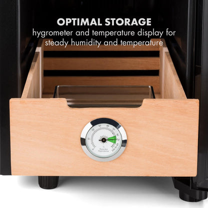 Klarstein El Presidente • 100-Cigar Cooler • Humidor • 50W • 0.8 Cu. Ft • 53-73 °F • Touch Control • Stainless Steel • LED • Black