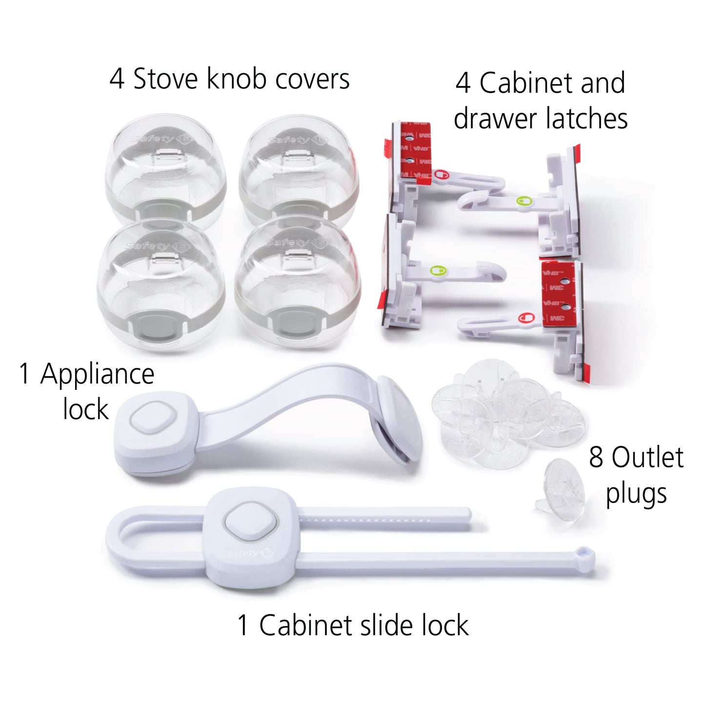Safety 1st Room Solutions: No-Tools Baby Proof Kitchen Safety Kit - Includes Plug Protectors, Stove Knob Covers, Cabinet, Drawer, and Appliance Locks