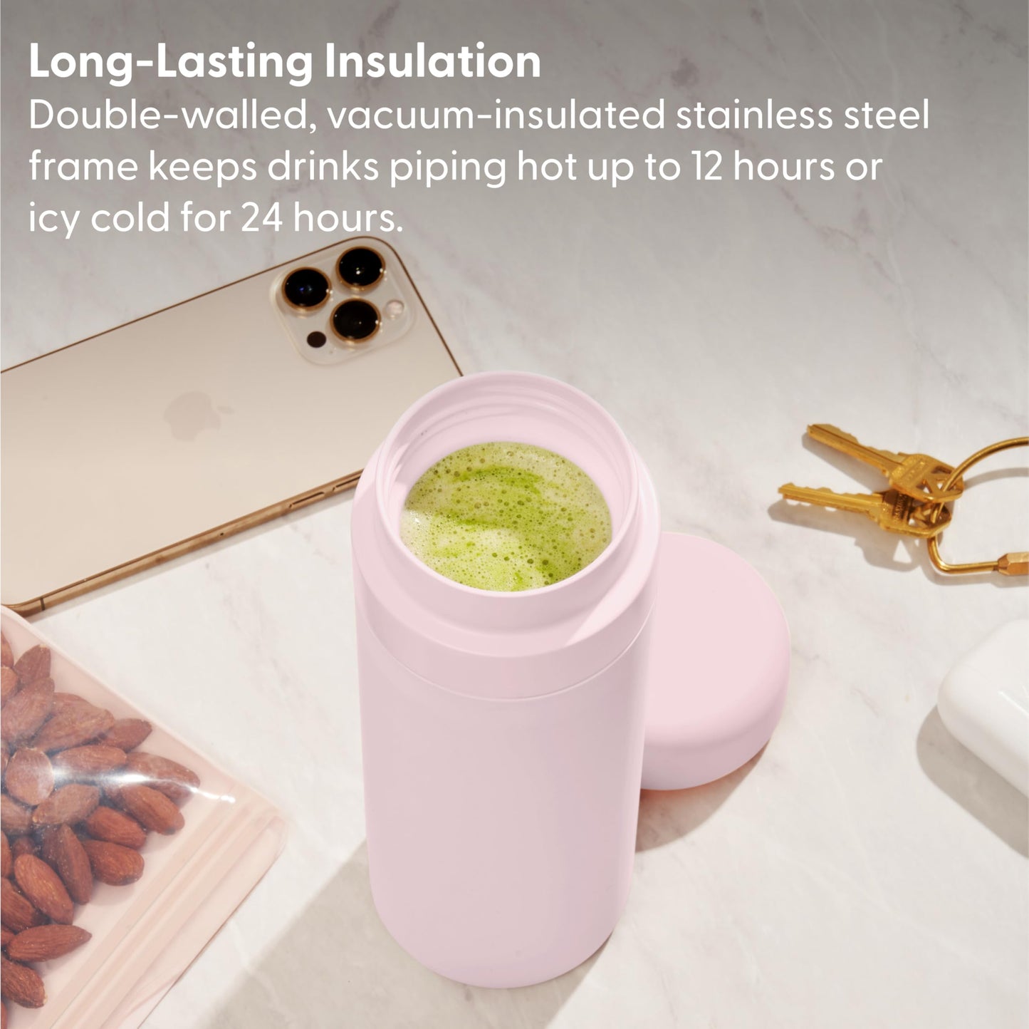 W&P Porter Insulated Bottle 16 oz | Clean Taste Ceramic Coating for Water, Coffee, & Tea | Wide Mouth Vacuum Insulated | Dishwasher Safe, Blush Terrazzo