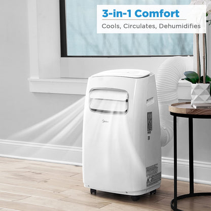 Midea 6,000 BTU ASHRAE (5,000 BTU SACC) Portable Air Conditioner, Cools up to 150 Sq. Ft., with Dehumidifier & Fan mode, Easy- to-use Remote Control & Window Installation Kit Included