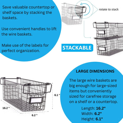 Granrosi XL Stackable Wire Baskets for Organizing - Set of 2
