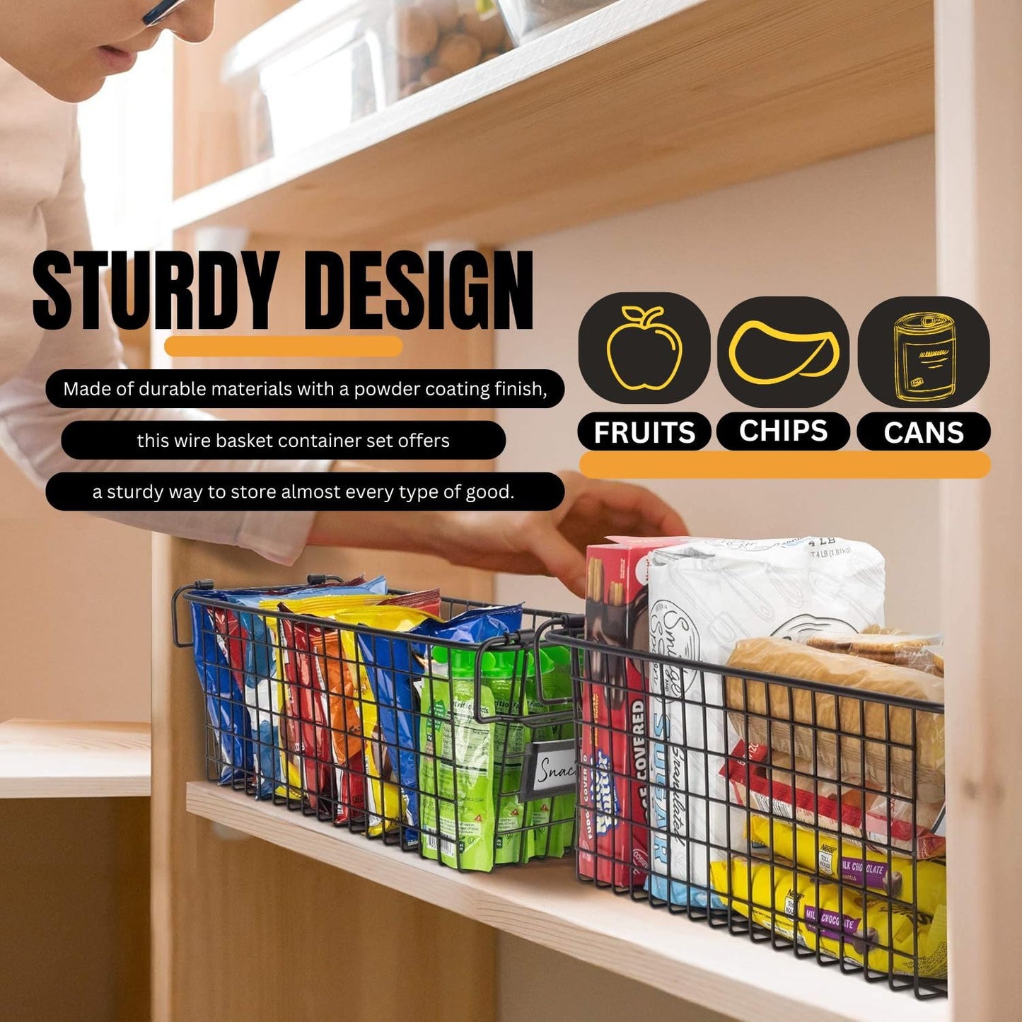 Granrosi XL Stackable Wire Baskets for Organizing - Set of 2
