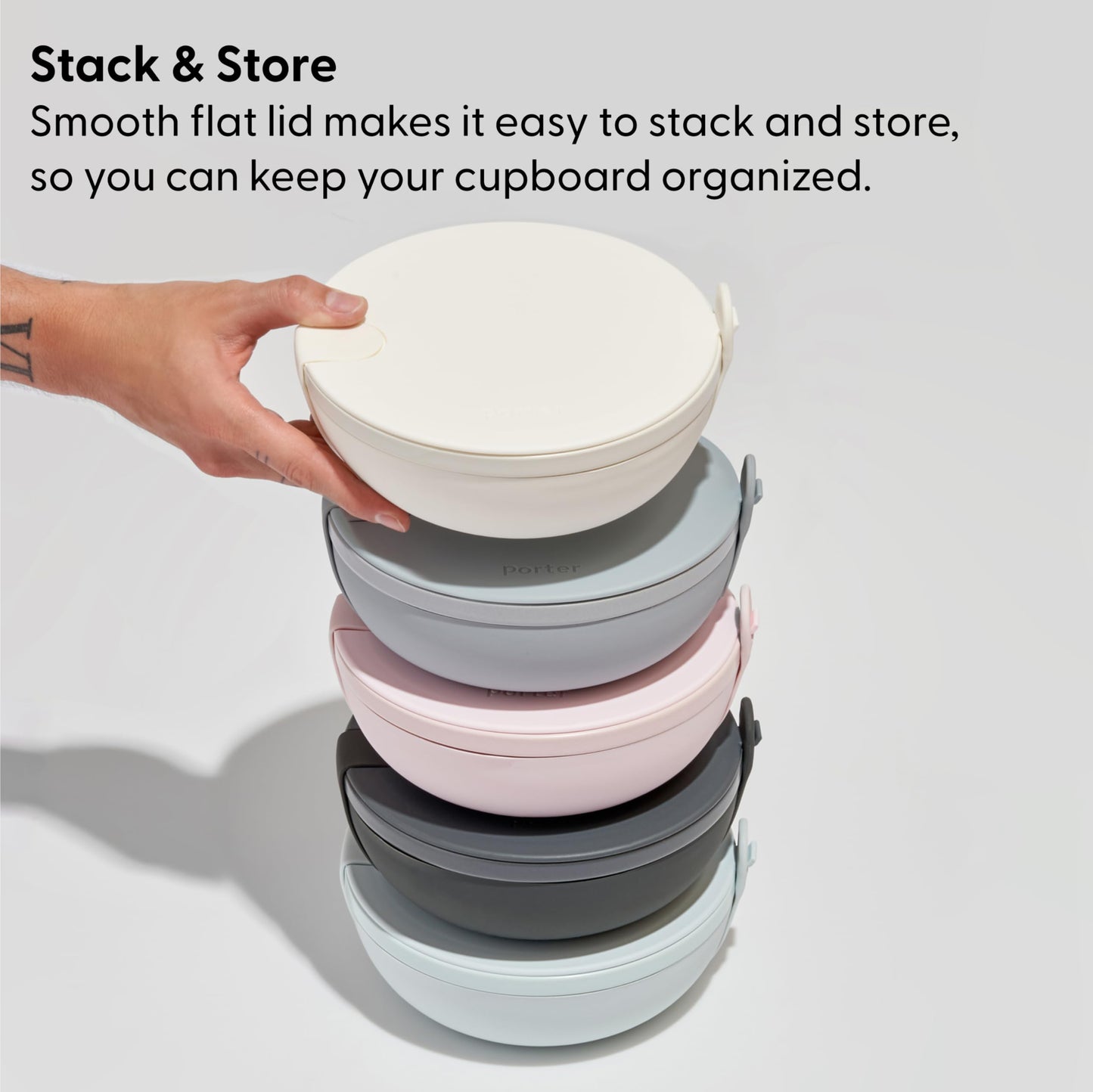 W&P Porter Ceramic Bowl Lunch Container w/ Protective Non-slip Exterior, Mint 1 Liter | Lid & Snap-tight Silicone Strap | Food Storage, Bento Box, Meal Prep | BPA-Free Ceramic