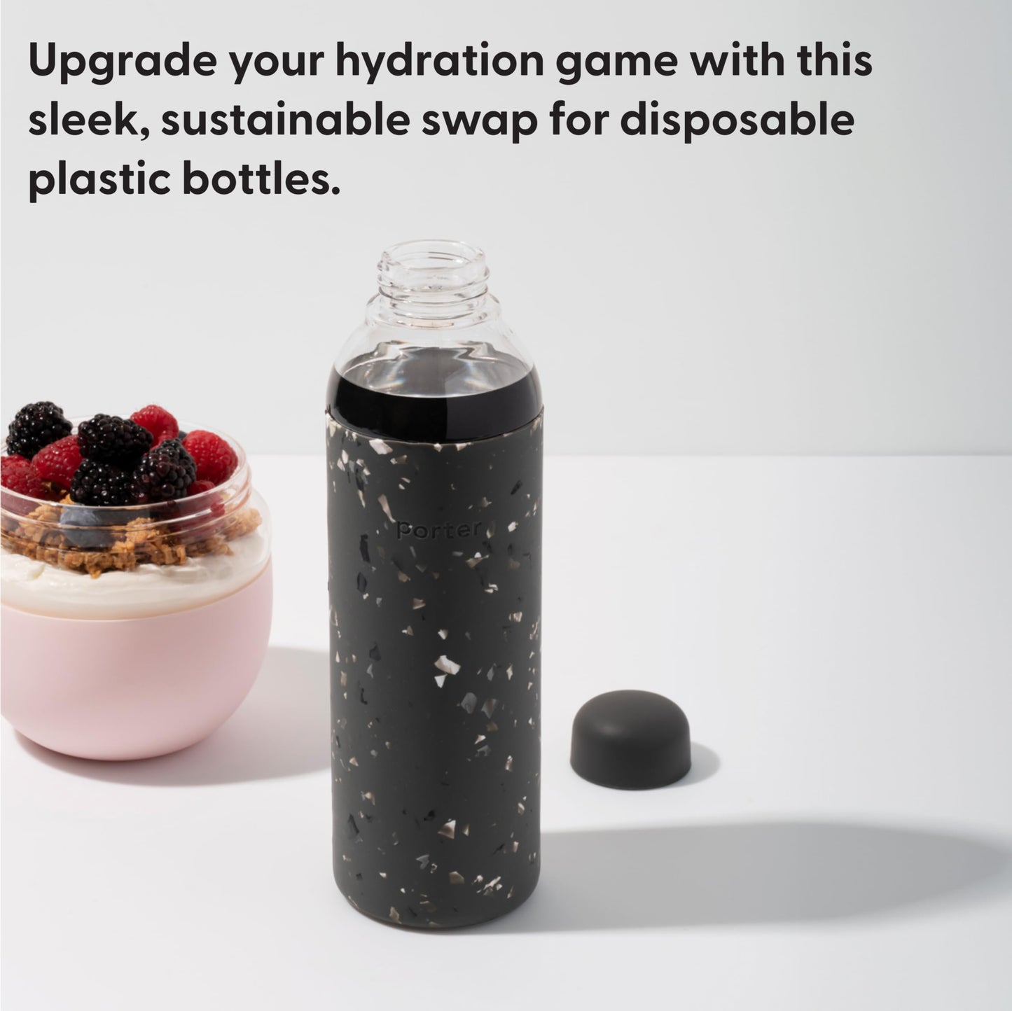 W&P Porter Glass Wide Mouth Bottle w/ Protective Silicone Sleeve | Blush 16 Ounces | On-the-Go | Reusable Bottle | Portable and Lightweight | Dishwasher Safe