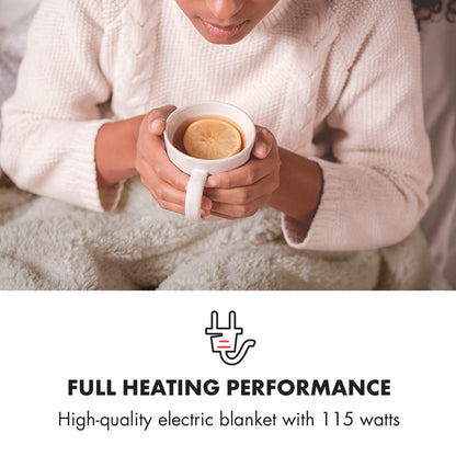 KLARSTEIN Dr. Watson Heated Electric Blanket, 3 Heat Settings, Ultra-Warm, Premium MicroPlush, Auto Shut-Off, 120-Watt, Cozy and Washable, 70 x 50 inches, Beige