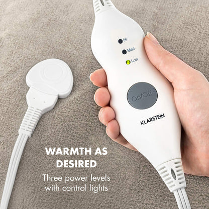 KLARSTEIN Dr. Watson Heated Electric Blanket, 3 Heat Settings, Ultra-Warm, Premium MicroPlush, Auto Shut-Off, 120-Watt, Cozy and Washable, 70 x 50 inches, Beige