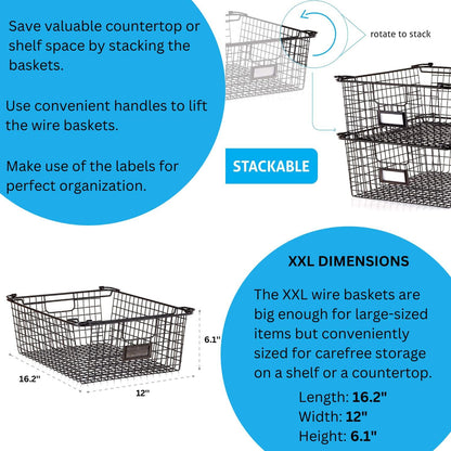 Granrosi XL Stackable Wire Baskets for Organizing - Set of 2