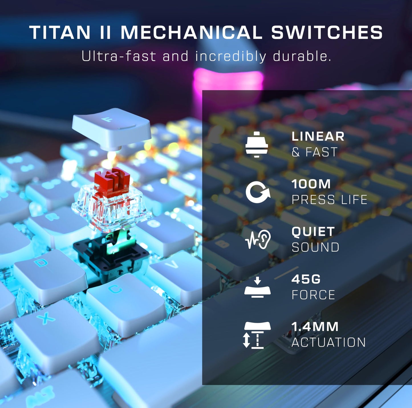 Turtle Beach Vulcan II Max – Optical-Mechanical PC Gaming Keyboard, Customizable RGB Illuminated Keys and Palm Rest, Smart Keys, Titan II Smooth Linear Switches, 200M Keystroke Durability – Black