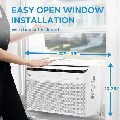 Midea 8,000 BTU U-Shaped Smart Inverter Window Air Conditioner– Ultra Quiet with Open Window Flexibility, Compatible with Alexa/Google Assistant, 35% Energy Savings,White