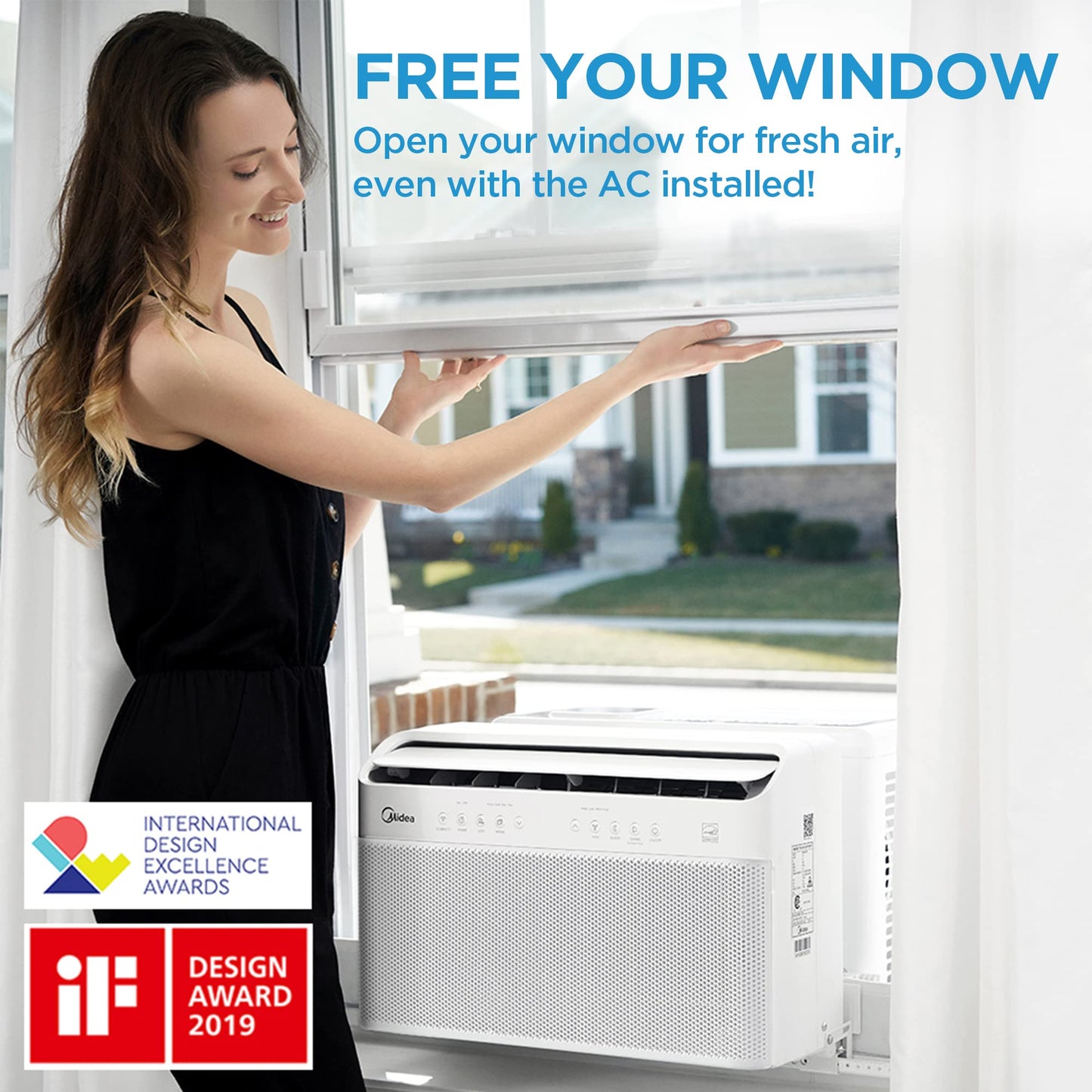 Midea U Inverter Window Air Conditioner 8,000BTU, U-Shaped AC with Open Window Flexibility, Robust Installation,Extreme Quiet, 35% Energy Saving, Smart Control, Alexa, Remote, Bracket Included